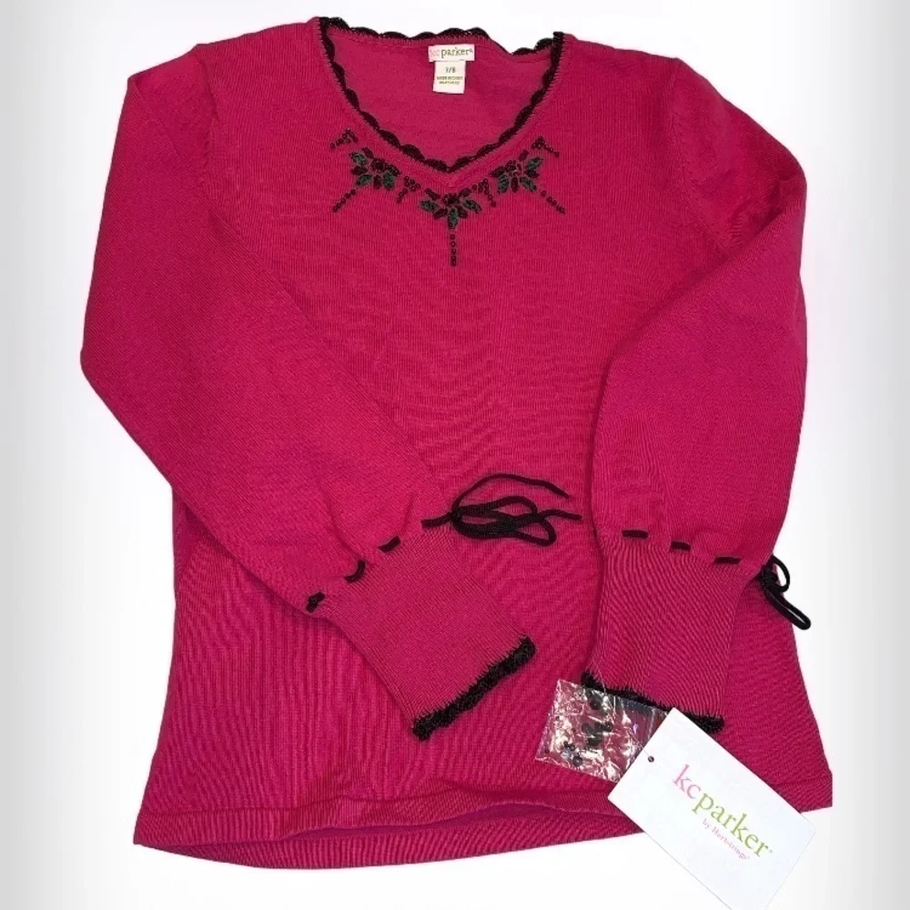 Casey Parker by Hartstrings Girls Embellished V-Neck Knit Sweater NWT